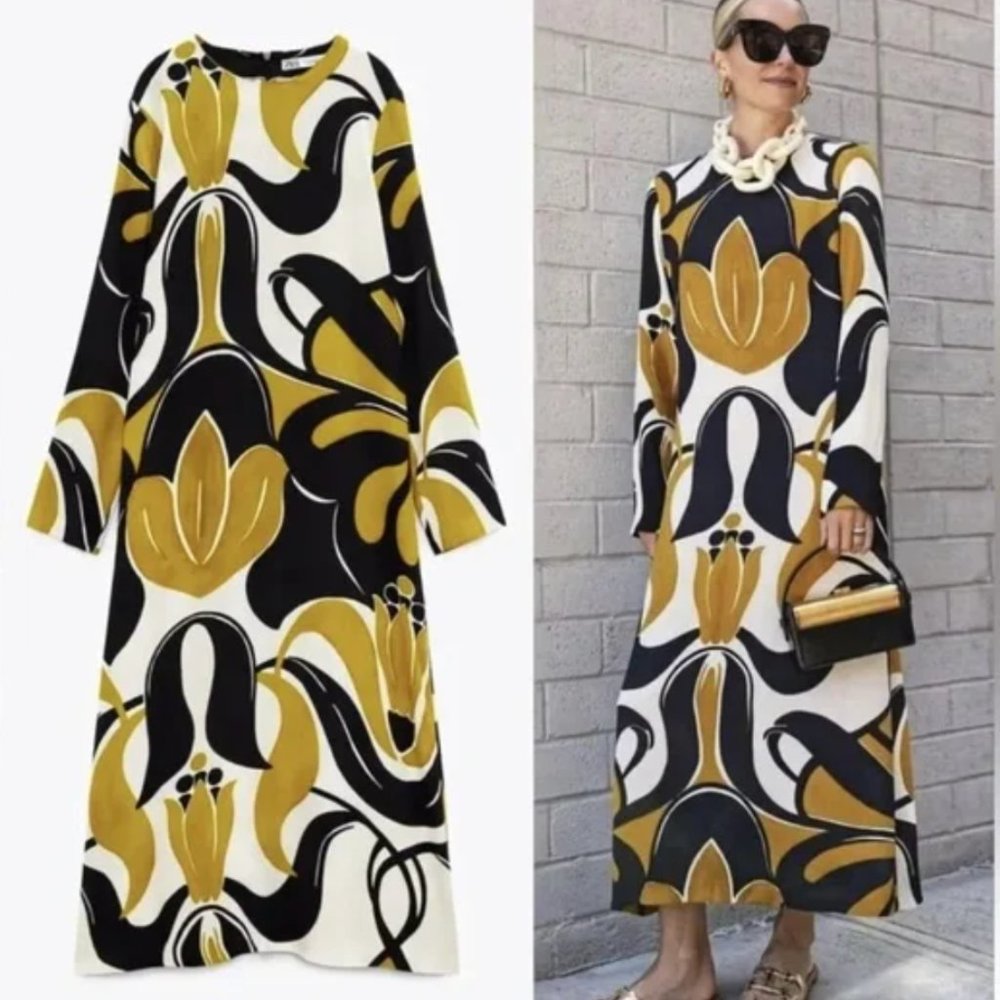 Zara Mod Printed Midi Dress
